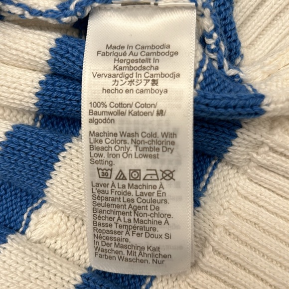 J Crew Factory Striped Cable Sweater Ivory & Blue 100% Cotton Size M. NWT - Picture 5 of 11